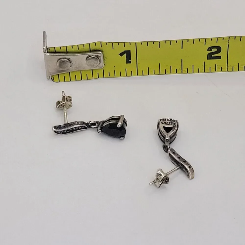 Vintage Avon RJ Black Onyx Stone and Marcasite 925 Sterling Silver Drop Earrings - Picture 5 of 6
